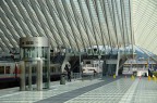Questa foto mostra l'interno della stazione ferroviaria di Liegi realizzata dall'architetto Santiago Calatrava.