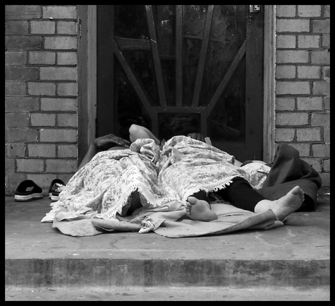 Asleep on a stairway