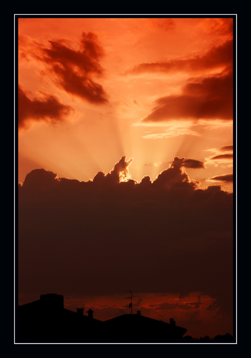 Rays and clouds on sunset