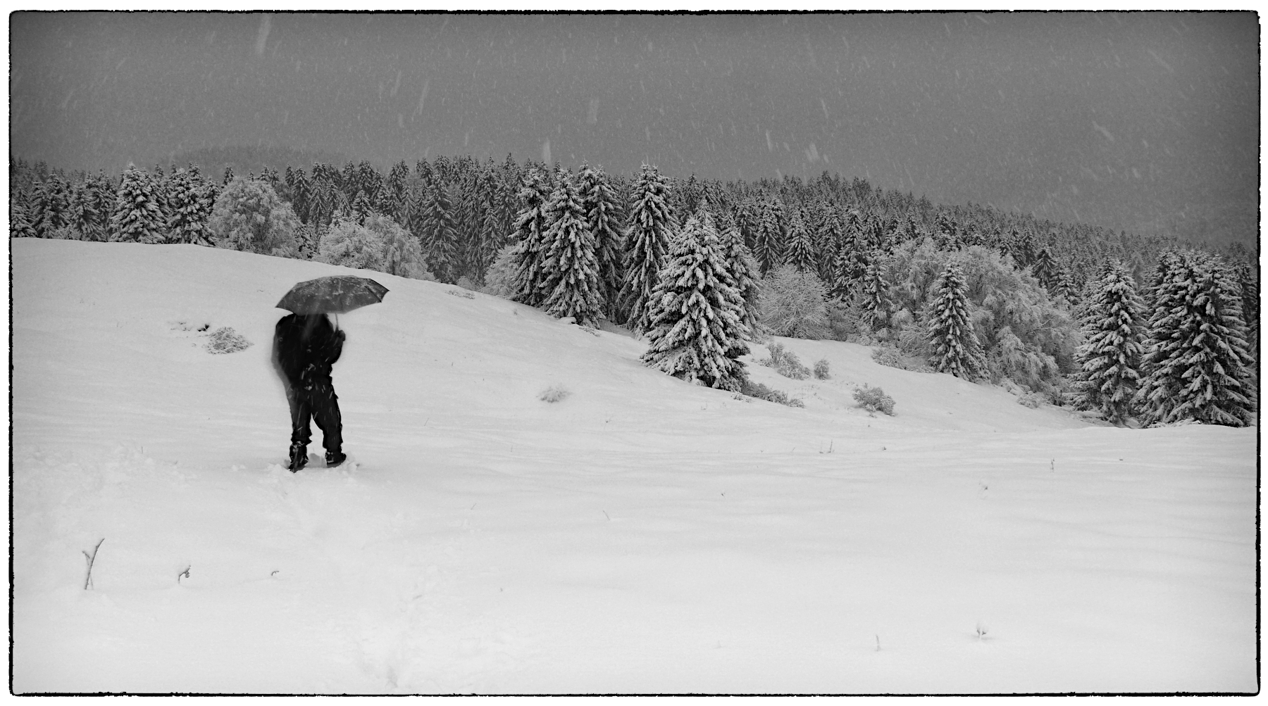 autoscatto montano sotto la nevicata