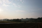 Campi annebbiati dai primi raggi del mattino.