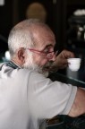 Il mio capo mentre si gode una meritata tazzina di caff!! L'espressione non mi ricordo a cosa  dovuta,ma sicuramente non a una cosa piacevole ;)
