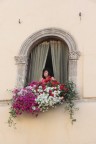 Donna alla finestra con fiori