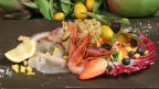 Carpaccio di spada con gamberi Viola di Oneglia e carciofi di Albenga