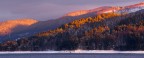 Dopo una giornata intensa nel ritrovare un punto ben preciso da cui poter sfruttare la luce del tramonto per scattare una foto che ritraesse uno dei laghi del parco della Sila nella stagione invernale, in mancanza di elementi compositivi in primo piano, mi son dato al teleobiettivo, concentrandomi sulle lame di luce che accarezzavano i pini Larici del promontorio silano.