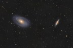 M81 e M82
La galassia di Bode e la galassia Sigaro si trovano nella costellazione dell'Orsa maggiore a circa 12 milioni di anni luce.

Dati di ripresa:
D750(mod) Tamron 150-600mm + TC 1,4X (Con crop in camera @1260mm) - Ioptron Cem 25p - CompactGuide 60/240mm - Zwi ASI 120 mini
39X180sec. - ISO 400 - f/10
9X300sec. - ISO 400 - f/10
dark, flat, no bias
Cielo cittadino SQM 18,62
Software
Acquisizione: N.I.N.A.
Guida: PHD2
Elaborazione: PixInsight e PS CC 2020