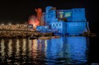 Napoli, Castel dellOvo a mare...illuminato in festa, per il 3 scudetto di Serie A della compagine partenopea...