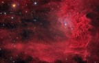 La nebulosa ad emissione "flaming star" (IC-405) nella costellazione Auriga (cocchiere). Situata a poco pi di 1600 anni luce da noi, si trova in una zona del cielo ricca di idrogeno ionizzato e polveri varie. La ripresa  stata effettuata con il Celestron RASA 8 e la ASI 183MC-Pro. Integrazione di 45 scatti da 5 minuti ciascuno con filtro a doppia banda IADS NBZ (Ha e OIII). Seeing e trasparenza non esaltanti. Elaborazione effettuata con PixInsight